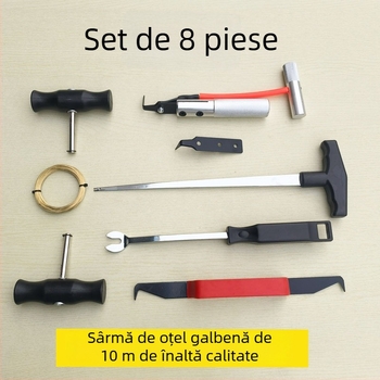 Kit de demontare și montaj parbriz, set de 8 unelte pentru sticlă auto, cablu de tracțiune din oțel