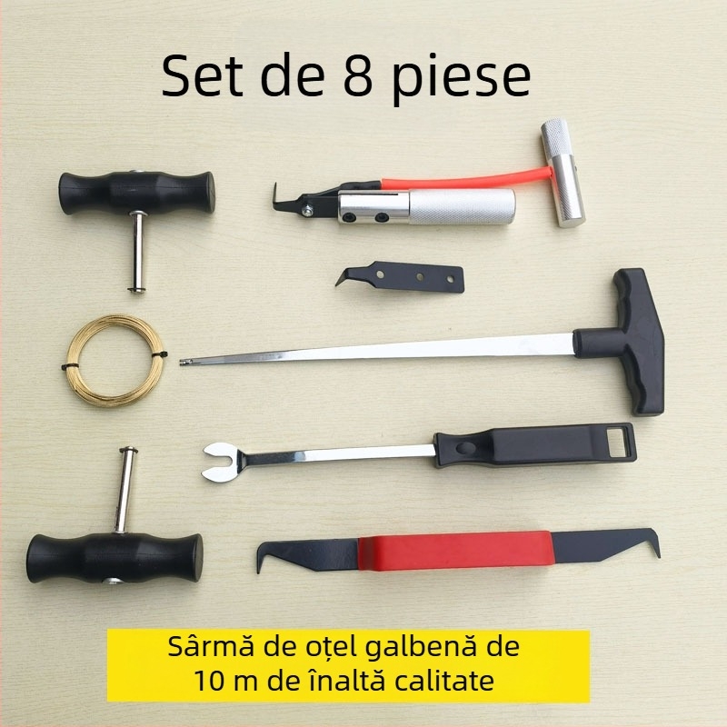 Kit de demontare și montaj parbriz, set de 8 unelte pentru sticlă auto, cablu de tracțiune din oțel