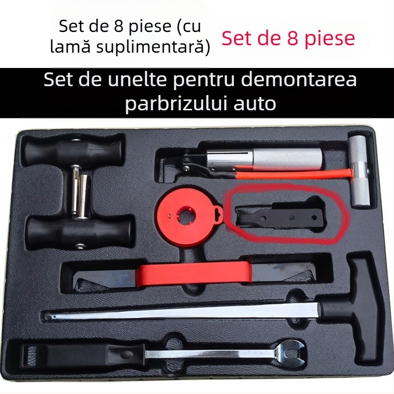 Kit de demontare și montaj parbriz, set de 8 unelte pentru sticlă auto, cablu de tracțiune din oțel