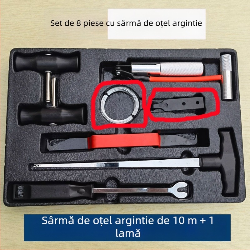 Kit de demontare și montaj parbriz, set de 8 unelte pentru sticlă auto, cablu de tracțiune din oțel