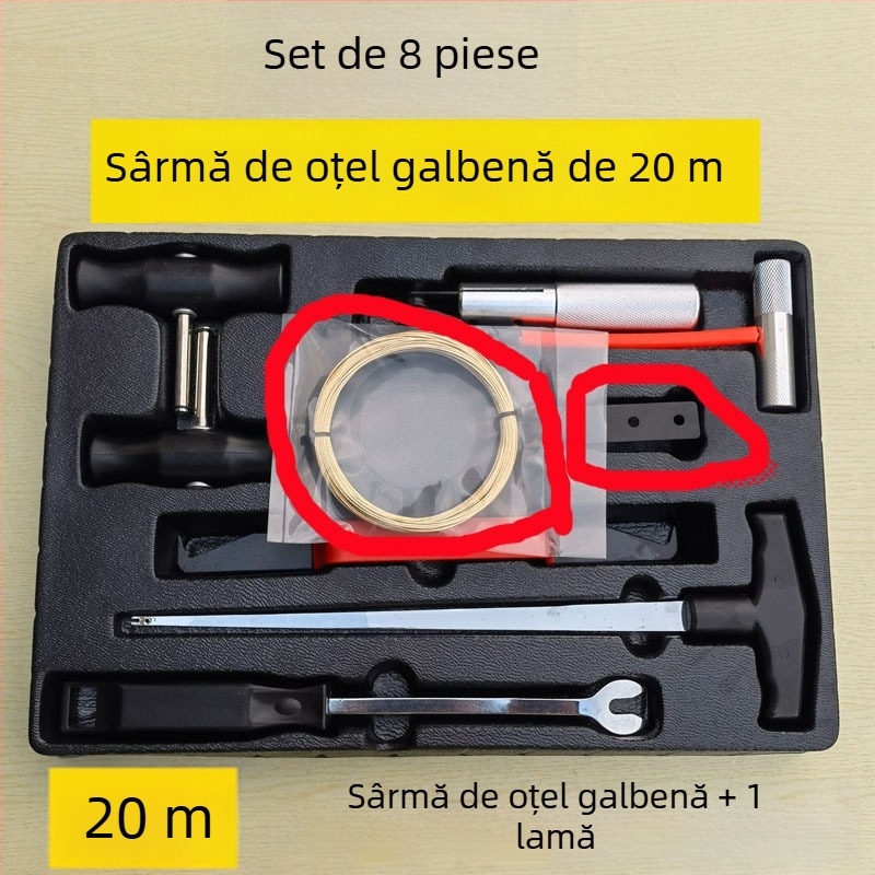 Kit de demontare și montaj parbriz, set de 8 unelte pentru sticlă auto, cablu de tracțiune din oțel