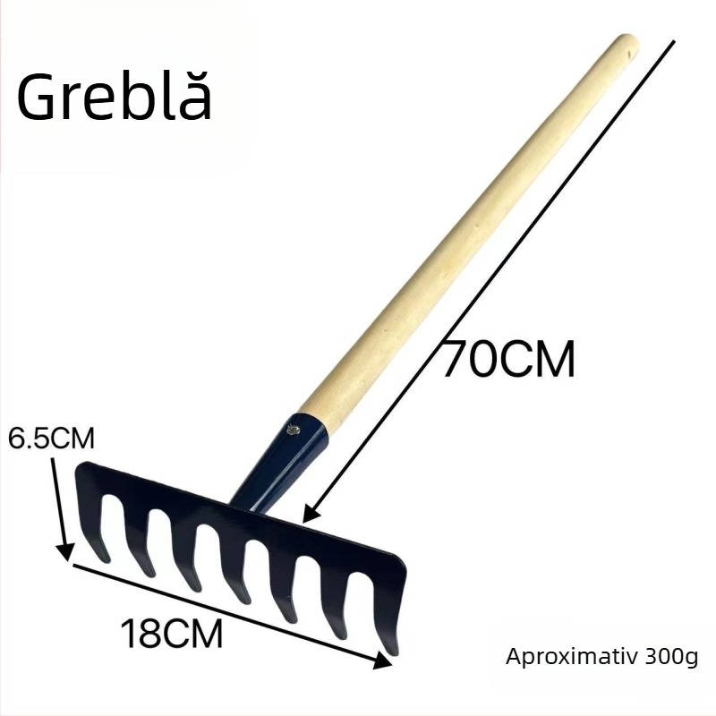 Set pentru plajă și grădină pentru copii: lopată lungă pentru nisip, unelte de grădină, lopată de grădină și lopăcel pentru flori; cap din fontă, mâner din lemn