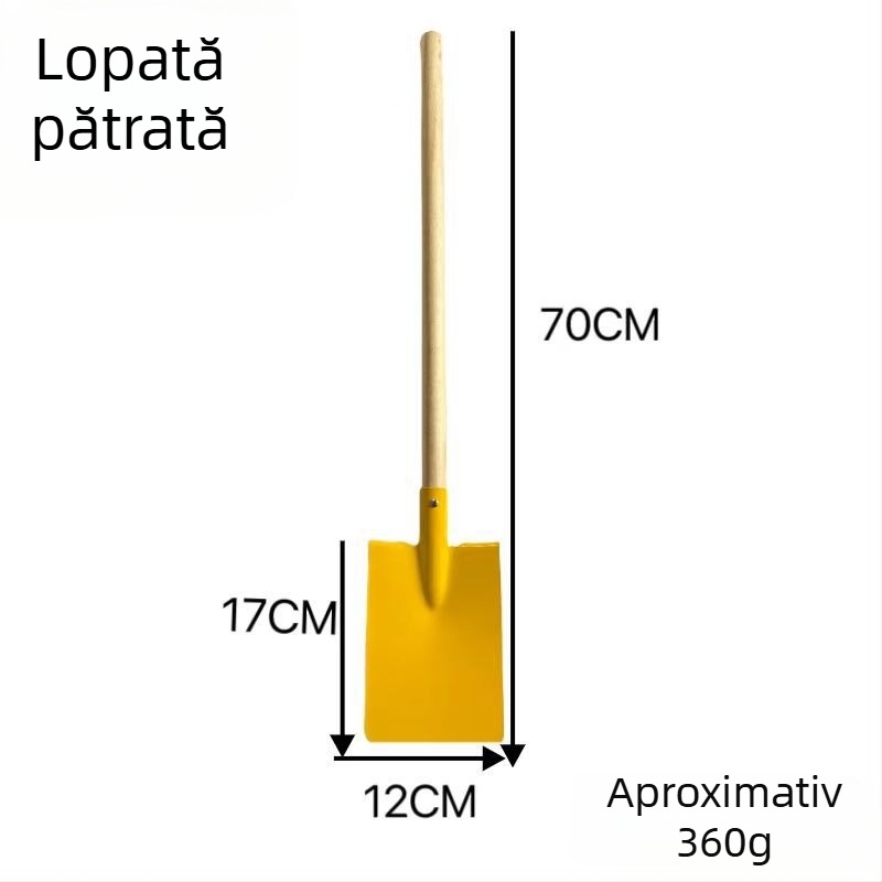 Set pentru plajă și grădină pentru copii: lopată lungă pentru nisip, unelte de grădină, lopată de grădină și lopăcel pentru flori; cap din fontă, mâner din lemn