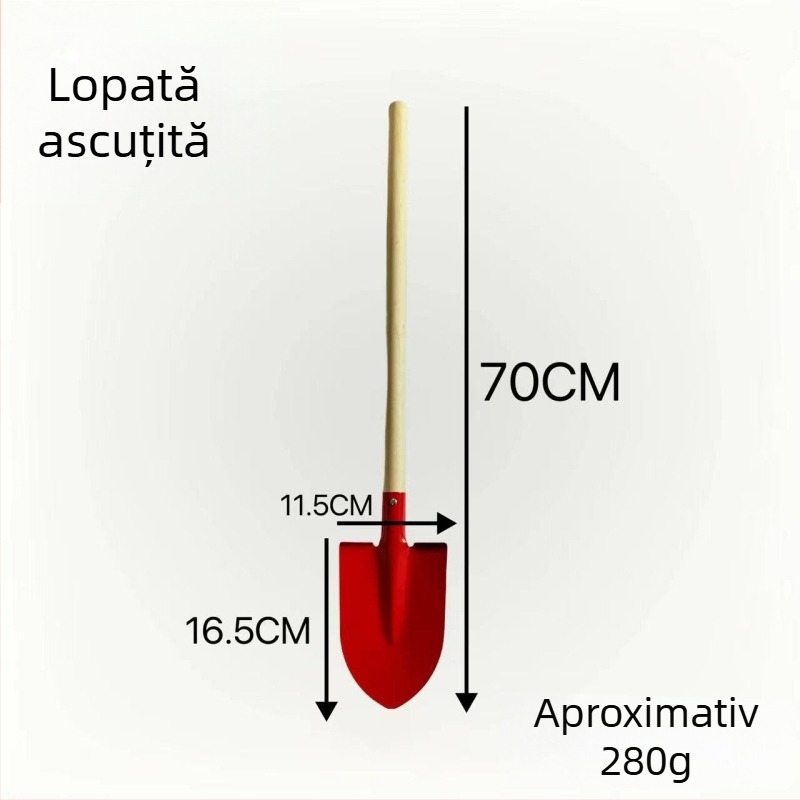 Set pentru plajă și grădină pentru copii: lopată lungă pentru nisip, unelte de grădină, lopată de grădină și lopăcel pentru flori; cap din fontă, mâner din lemn
