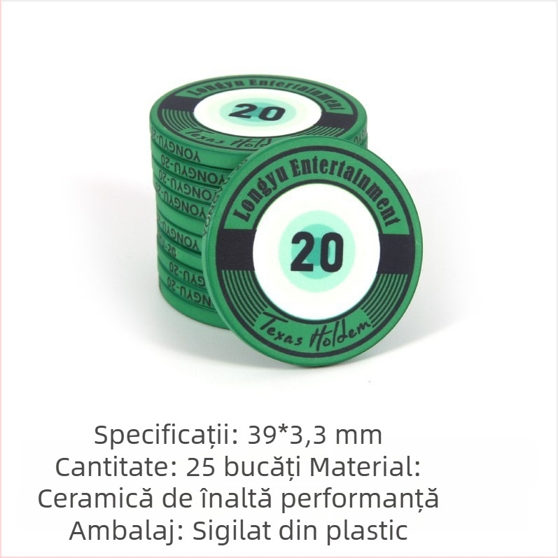 Chipuri ceramice Texas Hold'em, 39 mm, set premium de 1000 bucăți pentru poker și jocuri de cărți