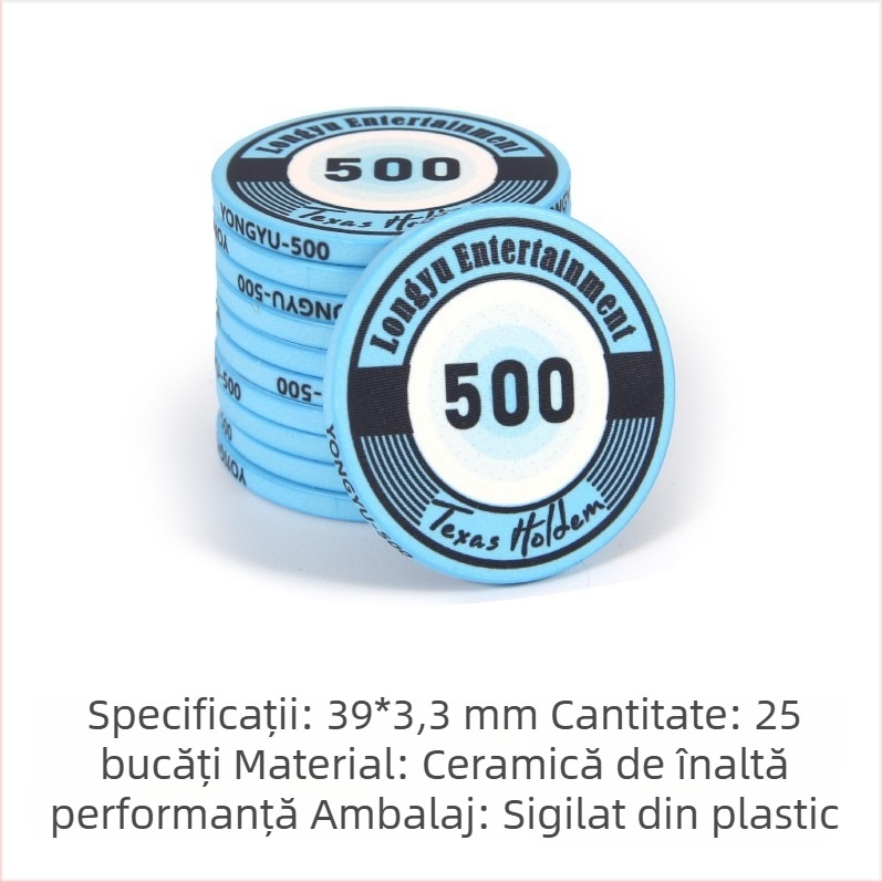 Chipuri ceramice Texas Hold'em, 39 mm, set premium de 1000 bucăți pentru poker și jocuri de cărți