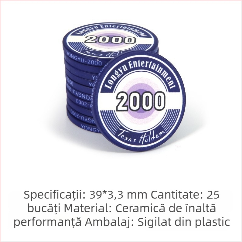 Chipuri ceramice Texas Hold'em, 39 mm, set premium de 1000 bucăți pentru poker și jocuri de cărți