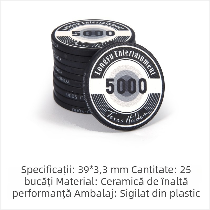 Chipuri ceramice Texas Hold'em, 39 mm, set premium de 1000 bucăți pentru poker și jocuri de cărți