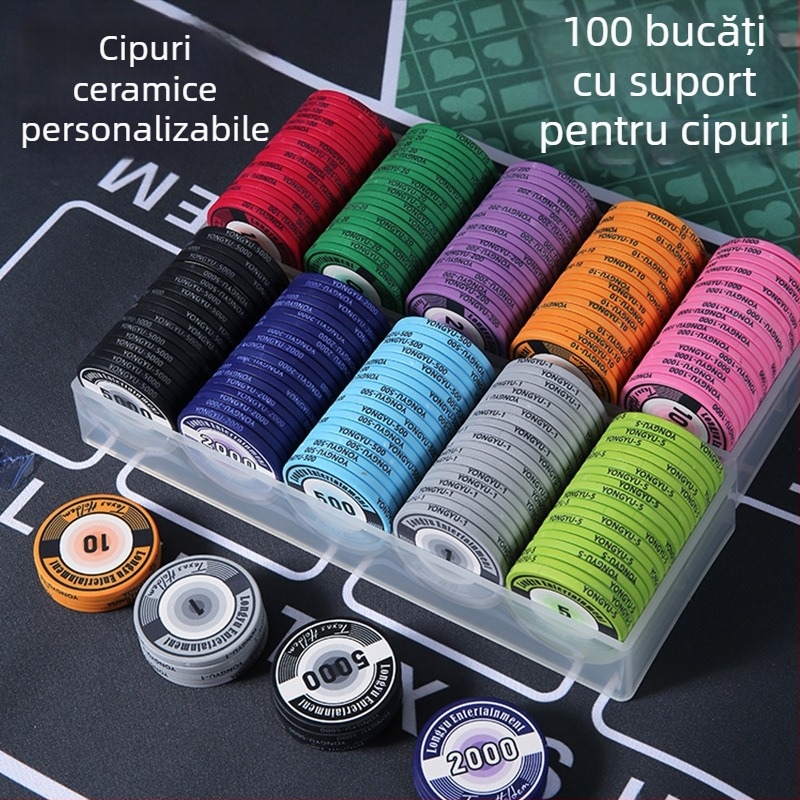 Chipuri ceramice Texas Hold'em, 39 mm, set premium de 1000 bucăți pentru poker și jocuri de cărți
