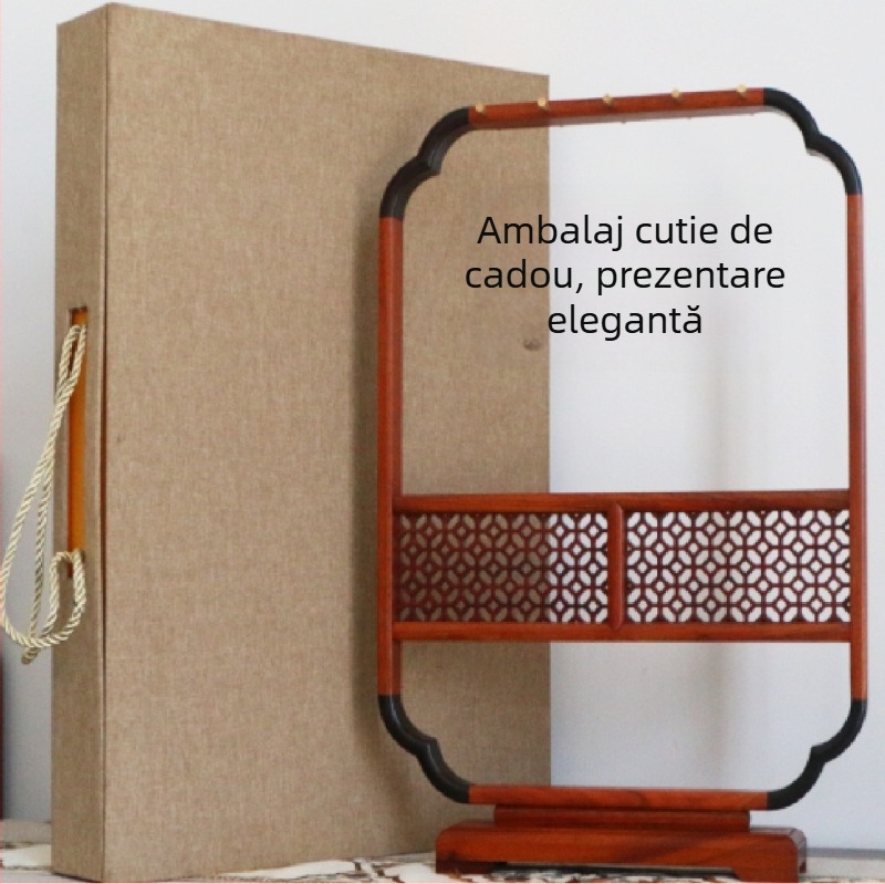 Suport de pensule din lemn masiv cu stand de expunere pentru caligrafie, design simplu retro, stil chinezesc