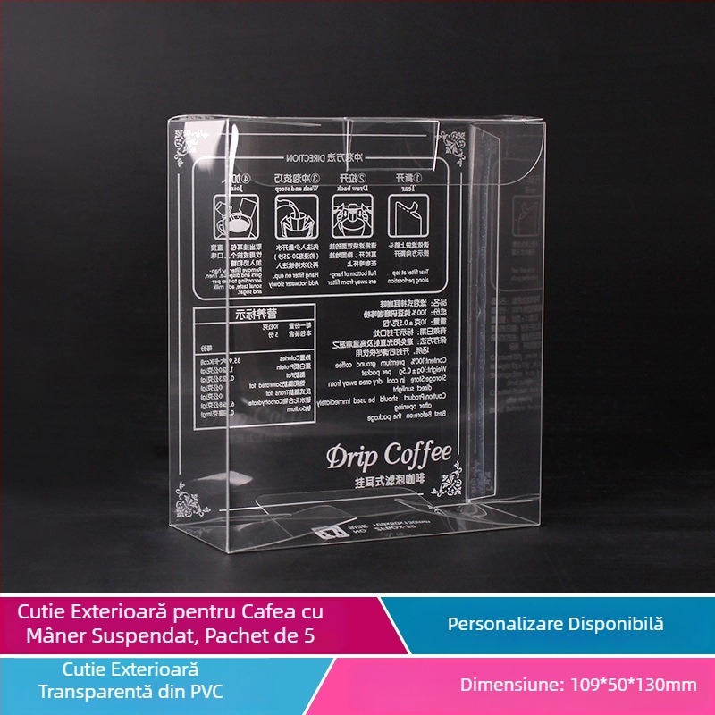 Intention Cutie transparentă PVC pentru cafea drip, imprimare color