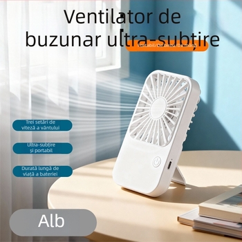 Model nou 2026: ventilator de birou mini, portabil, ultra-subțire, cu USB și baterie încorporată