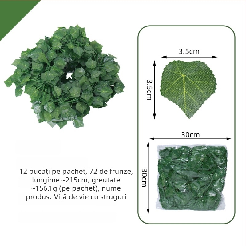 Iedera artificială cu frunze verzi, decor pentru țevi de tavan în interior