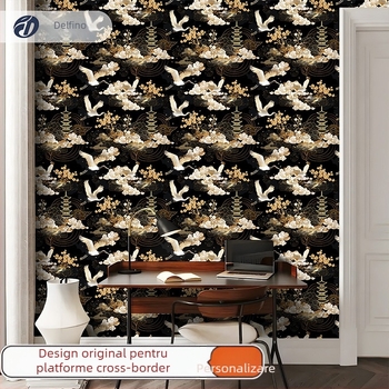 Tapetă retro japoneză cu motiv de pasăre japoneză – fundal pentru televizor, decor pentru living și dormitor, autocolant adeziv