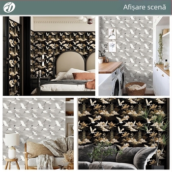 Tapetă retro japoneză cu motiv de pasăre japoneză – fundal pentru televizor, decor pentru living și dormitor, autocolant adeziv