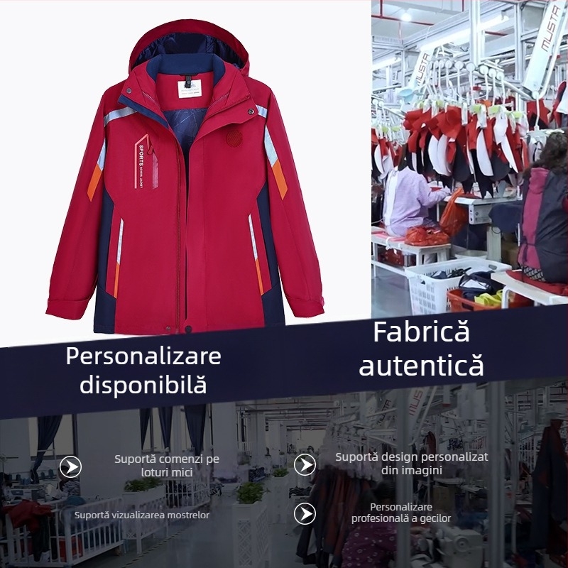 Jachetă de școală trei în unu pentru elevi din ciclul primar și gimnazial, impermeabilă, călduroasă pentru toamnă și iarnă, set de două piese