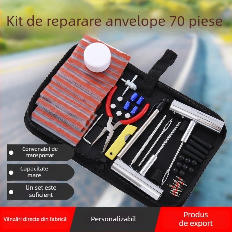 Wantu Set de instrumente pentru reparații de anvelope, 70 bucăți, pentru mașini și motociclete – reparații rapide pentru anvelope tubeless
