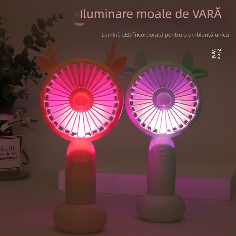 Ventilator de mână cu LED, încărcare USB, portabil pentru exterior, cu design desen animat