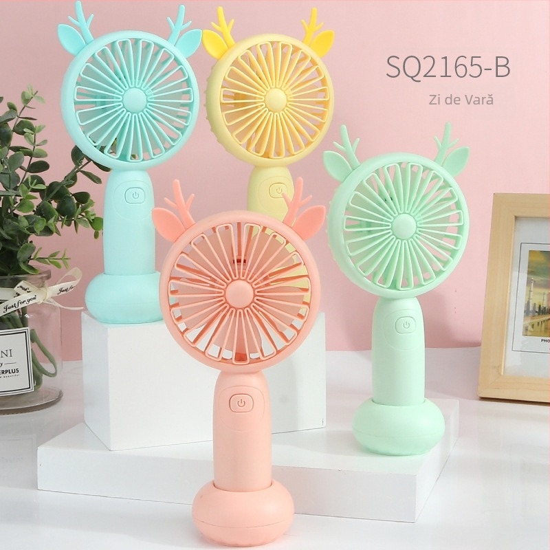 Ventilator de mână cu LED, încărcare USB, portabil pentru exterior, cu design desen animat