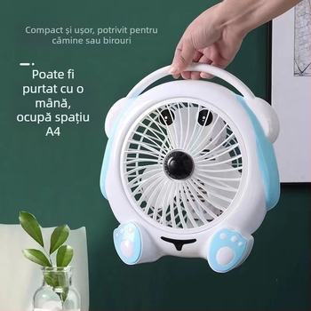 Ventilator electric mic de vară, cu desene animate — ventilator mini de birou pentru casă și birou, 3 palete, motor fără perii DC, model K-31, 220V, 20W