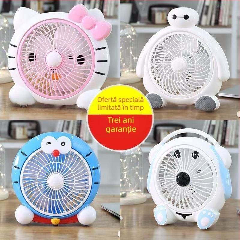 Ventilator electric mic de vară, cu desene animate — ventilator mini de birou pentru casă și birou, 3 palete, motor fără perii DC, model K-31, 220V, 20W