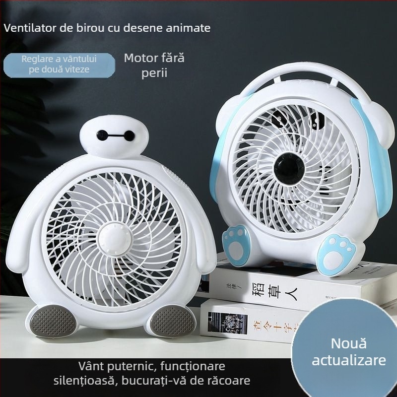 Ventilator electric mic de vară, cu desene animate — ventilator mini de birou pentru casă și birou, 3 palete, motor fără perii DC, model K-31, 220V, 20W