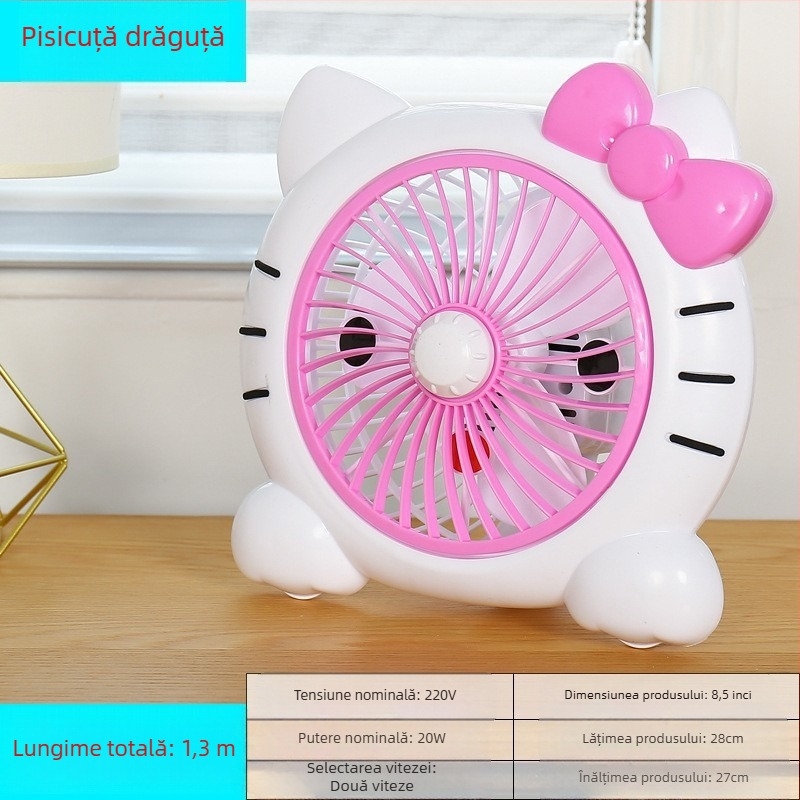 Ventilator electric mic de vară, cu desene animate — ventilator mini de birou pentru casă și birou, 3 palete, motor fără perii DC, model K-31, 220V, 20W
