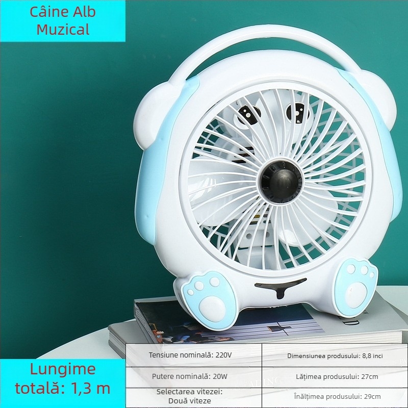 Ventilator electric mic de vară, cu desene animate — ventilator mini de birou pentru casă și birou, 3 palete, motor fără perii DC, model K-31, 220V, 20W