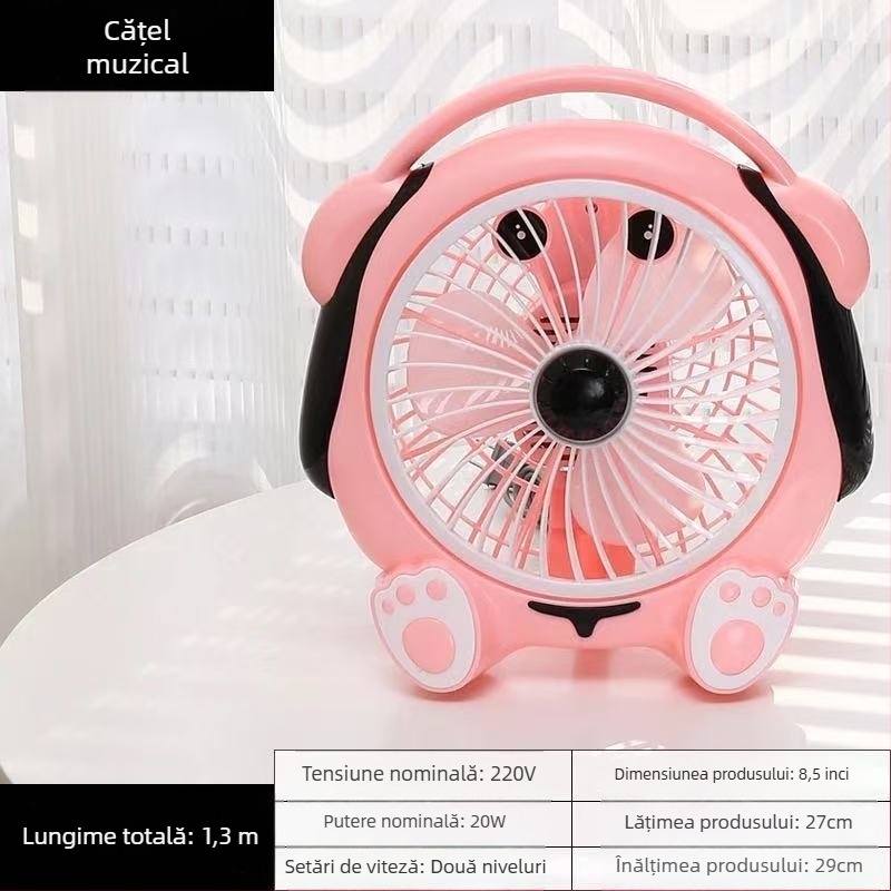 Ventilator electric mic de vară, cu desene animate — ventilator mini de birou pentru casă și birou, 3 palete, motor fără perii DC, model K-31, 220V, 20W