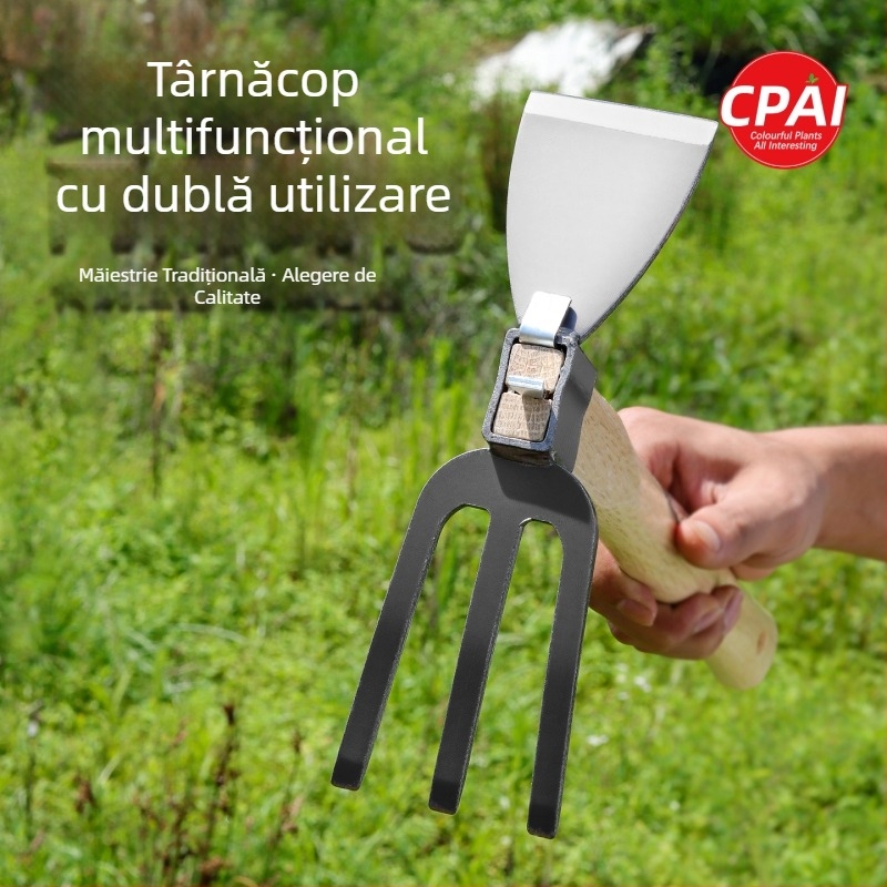 Sapa de grădină din oțel cu mâner din lemn – unealtă de grădină cu două funcții pentru plivire, plantarea florilor și legumelor, săpat în aer liber
