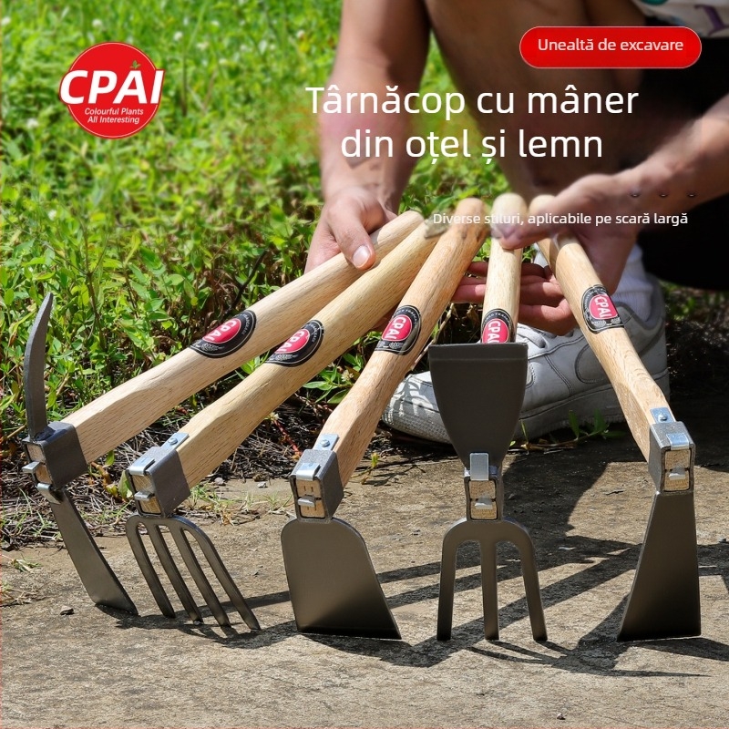 Sapa de grădină din oțel cu mâner din lemn – unealtă de grădină cu două funcții pentru plivire, plantarea florilor și legumelor, săpat în aer liber