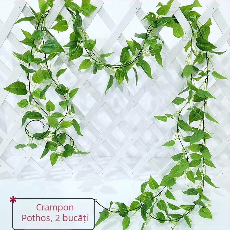 Plante artificiale verzi pentru decor interior: iederă, frunze de strugure și filodendron pentru living