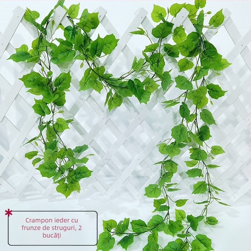Plante artificiale verzi pentru decor interior: iederă, frunze de strugure și filodendron pentru living