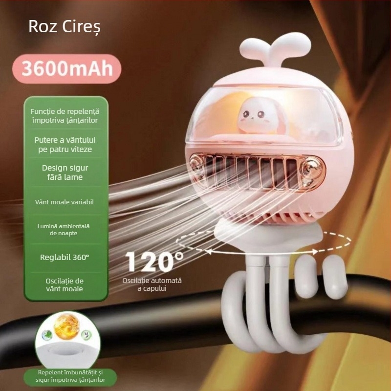 Ventilator de mână fără palete, în formă de caracatiță, USB, cu baterie încorporată, compact și portabil