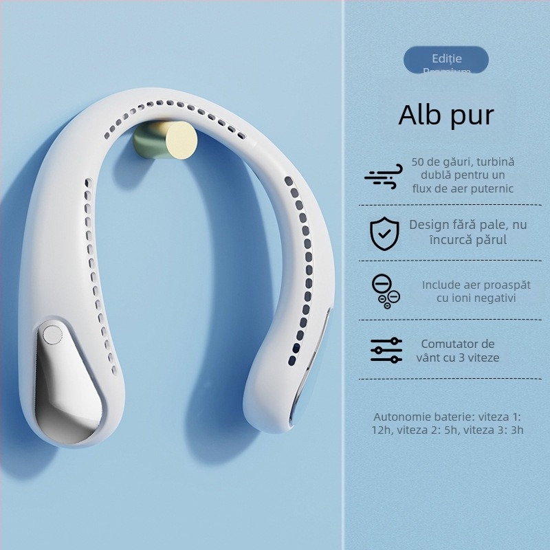 Ventilator mic fără palete pentru gât, silențios, portabil pentru exterior, răcire USB
