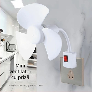 Ventilator mini portabil universal pentru casă și dormitor, cu priză integrată de trei pini și capac de protecție