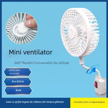 Ventilator mini portabil universal pentru casă și dormitor, cu priză integrată de trei pini și capac de protecție