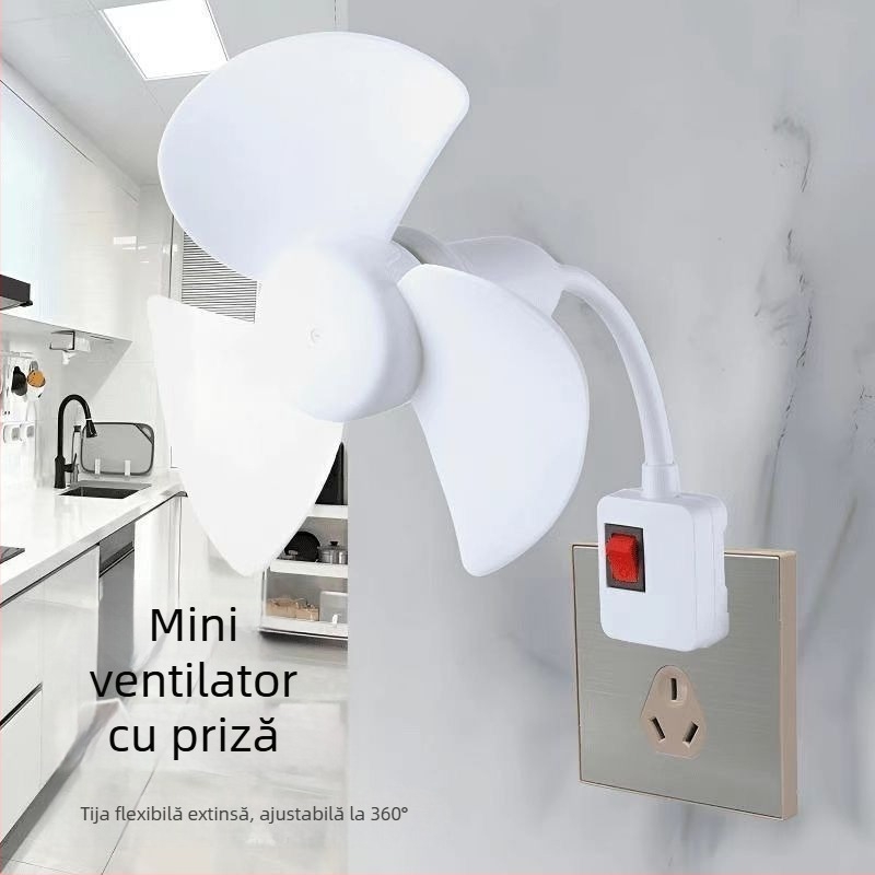 Ventilator mini portabil universal pentru casă și dormitor, cu priză integrată de trei pini și capac de protecție