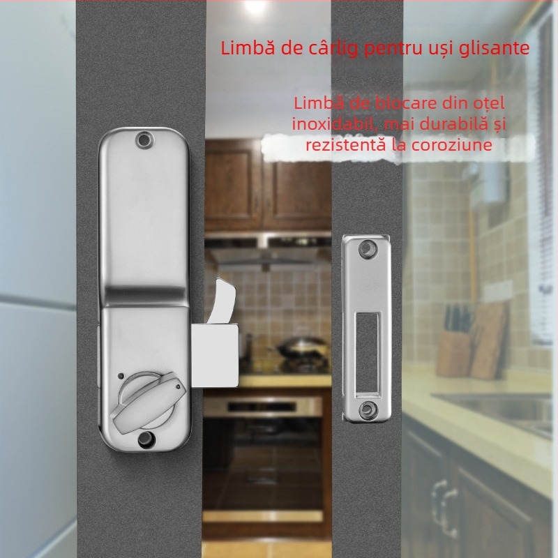 Încuietoare mecanică cu combinație pentru uși glisante – bucătărie și balcon, din aliaj de aluminiu și lemn, pentru interior și exterior