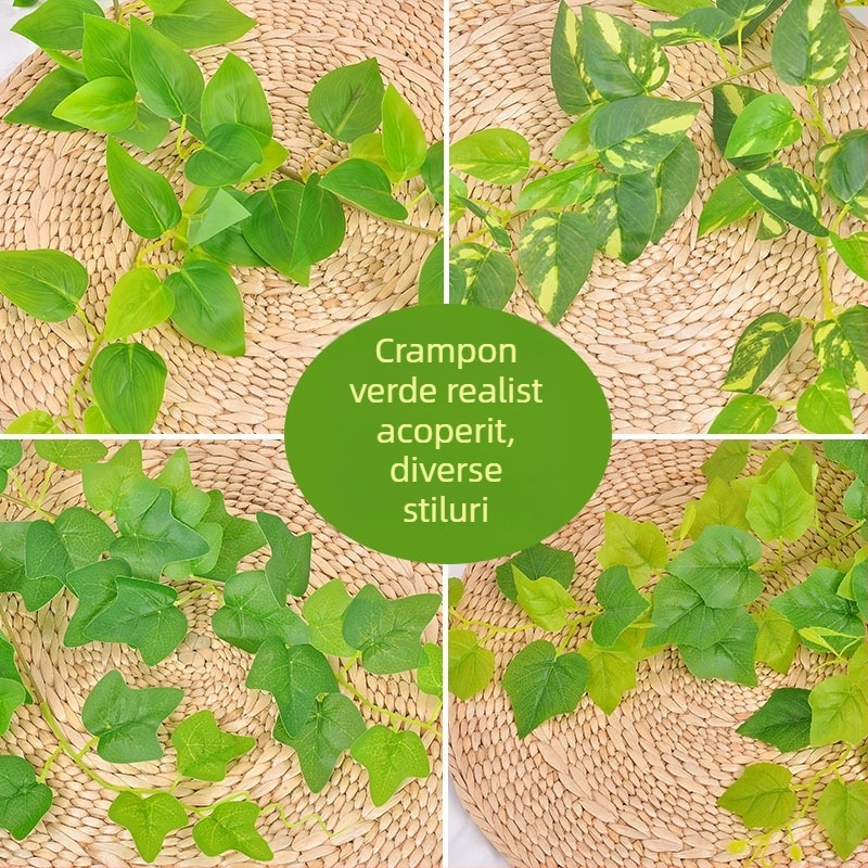 Frunze artificiale de pothos, viță verde decorativă din plastic pentru înfășurarea conductelor de apă