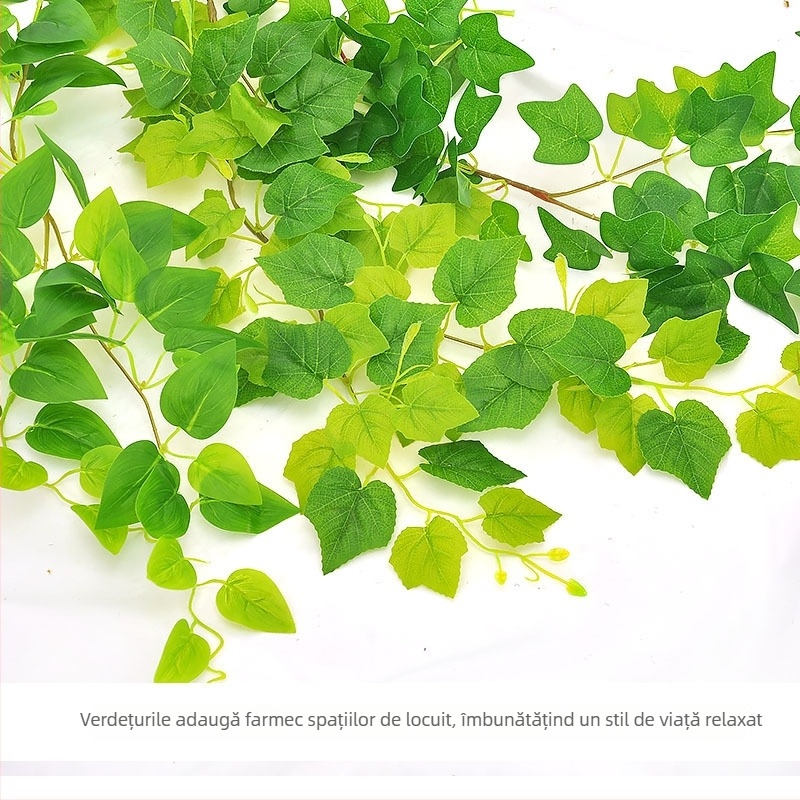 Frunze artificiale de pothos, viță verde decorativă din plastic pentru înfășurarea conductelor de apă
