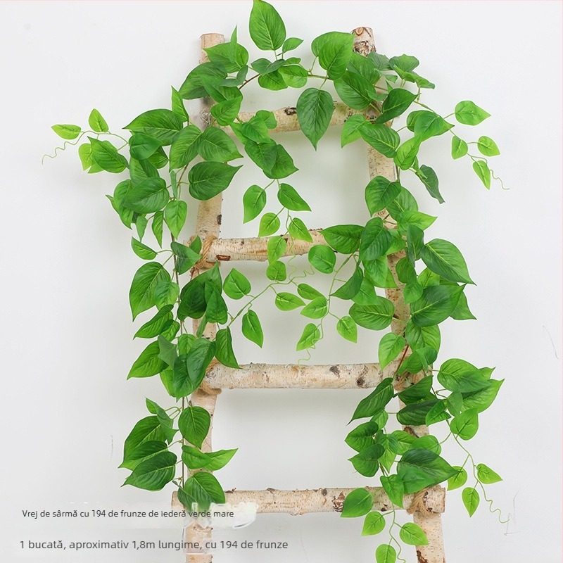 Frunze artificiale de pothos, viță verde decorativă din plastic pentru înfășurarea conductelor de apă