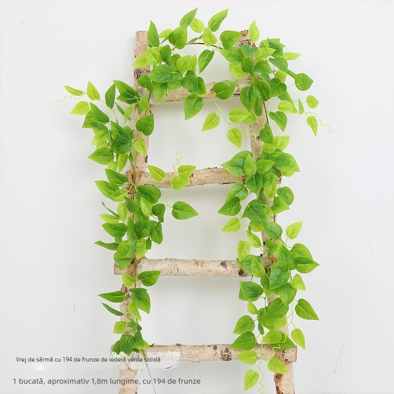 Frunze artificiale de pothos, viță verde decorativă din plastic pentru înfășurarea conductelor de apă