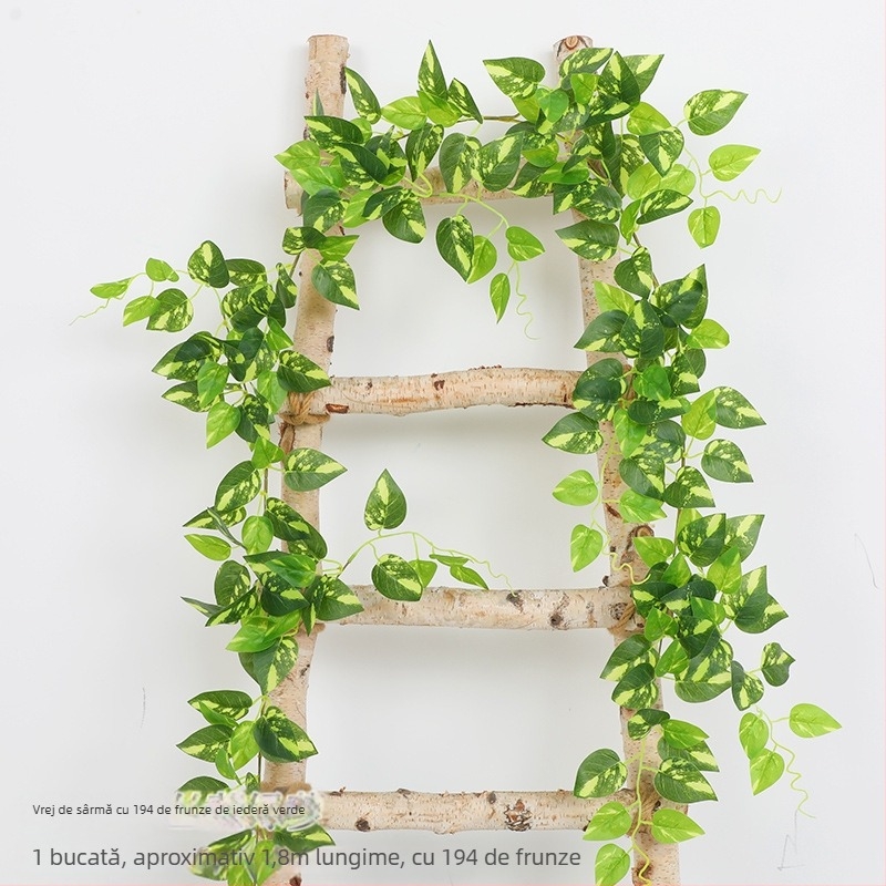 Frunze artificiale de pothos, viță verde decorativă din plastic pentru înfășurarea conductelor de apă