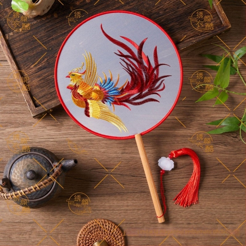 Evantai rotund, dublu brodat, Hanfu, broderie Suzhou, fan versatil pentru dans