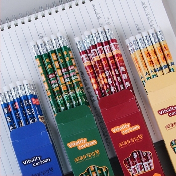 Creioane HB în cutie cu 10 bucăți, cu gumă de șters, pentru elevi – desen și scriere, examene gimnaziu și liceu