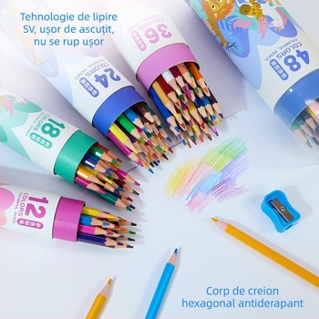 Creioane colorate pe bază de ulei pentru elevi din clasa I, creioane fără lemn pentru desen, set de papetărie cu personaje de desene animate