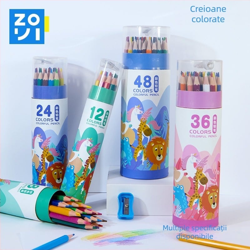Creioane colorate pe bază de ulei pentru elevi din clasa I, creioane fără lemn pentru desen, set de papetărie cu personaje de desene animate