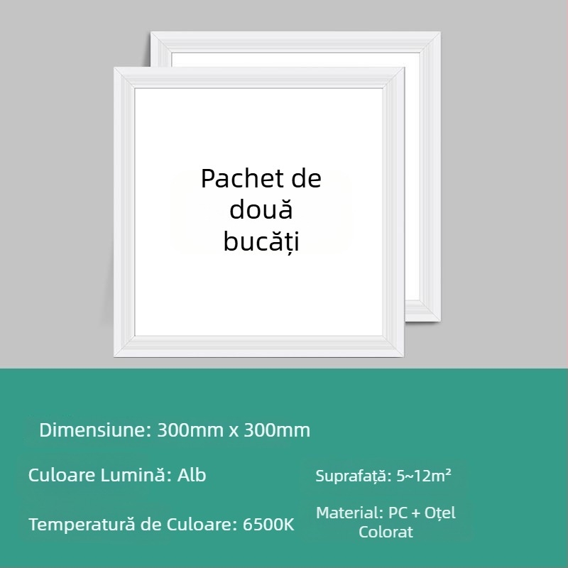 Panou LED încastrat în tavan 300x300 mm, panou plat pentru bucătărie și baie, iluminare încastrată în tavan, panou din aluminiu
