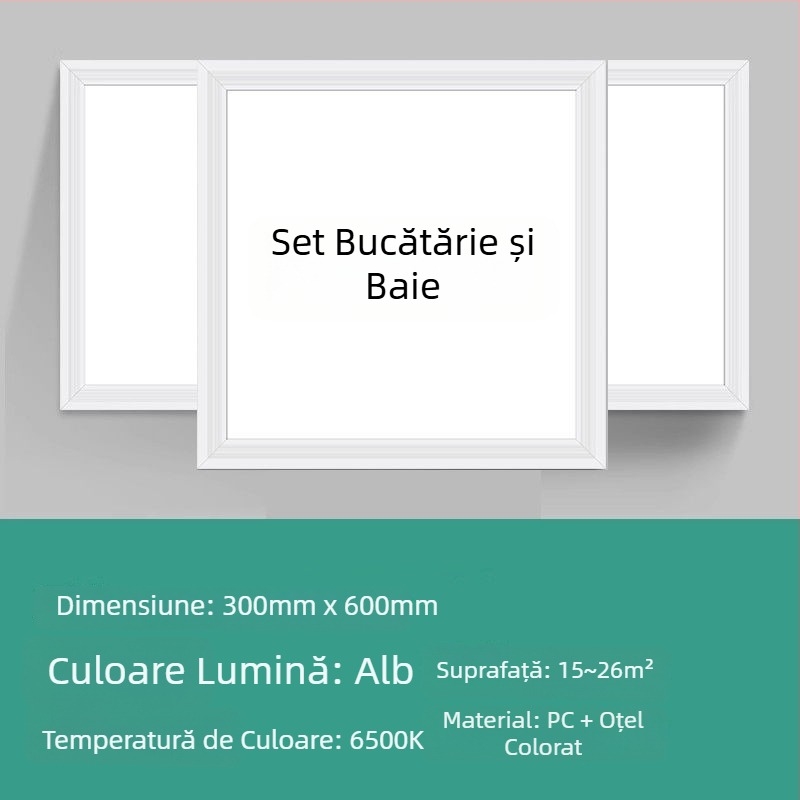 Panou LED încastrat în tavan 300x300 mm, panou plat pentru bucătărie și baie, iluminare încastrată în tavan, panou din aluminiu